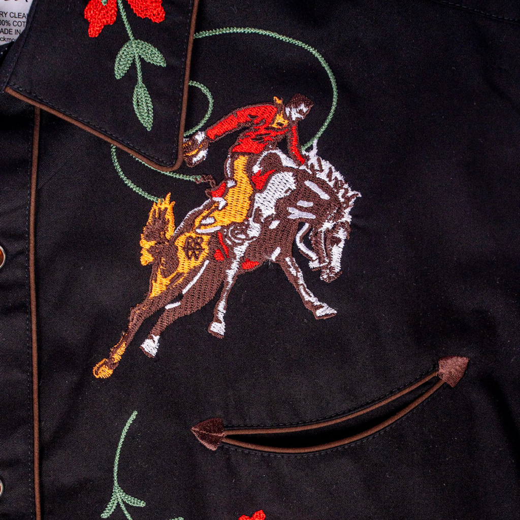 Men's Vintage Black Bronc Embroidered Western Shirt
