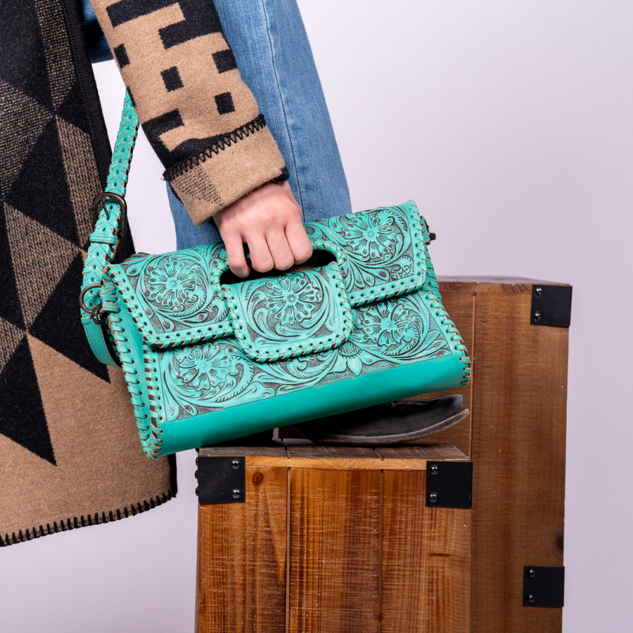 Wallet Genuine Western Leather Women Turquoise