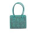 Hand Tooled Leather Tote Bag - Western Floral Cowgirl Purse Turquoise