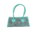 Trapezoid Western Satchel - Hand Tooled Leather Clutch Bag Turquoise