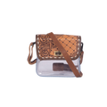 Clear Crossbody Bag with Quilted Tooled Leather Flap - Western Stadium-Approved Purse