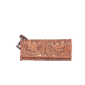 Western Hand-Tooled Leather Wallet Handbag Premium Floral Carved