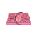 Pink Hand Tooled Floral Leather Clutch & Crossbody Bag