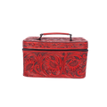 Hand Tooled Leather Jewelry Case -Western Travel Bag RED