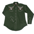 Vintage Bison Skull & Arrow Embroidered Western Shirt Green