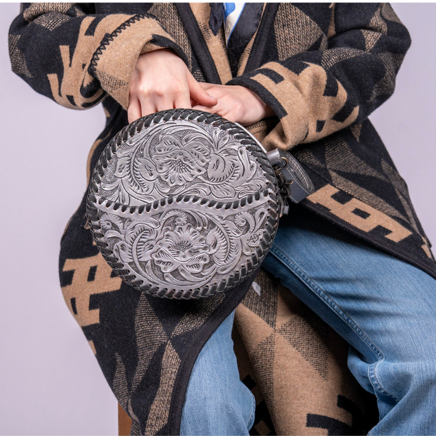 Hand-Tooled Leather Canteen Bag grey – Western Crossbody