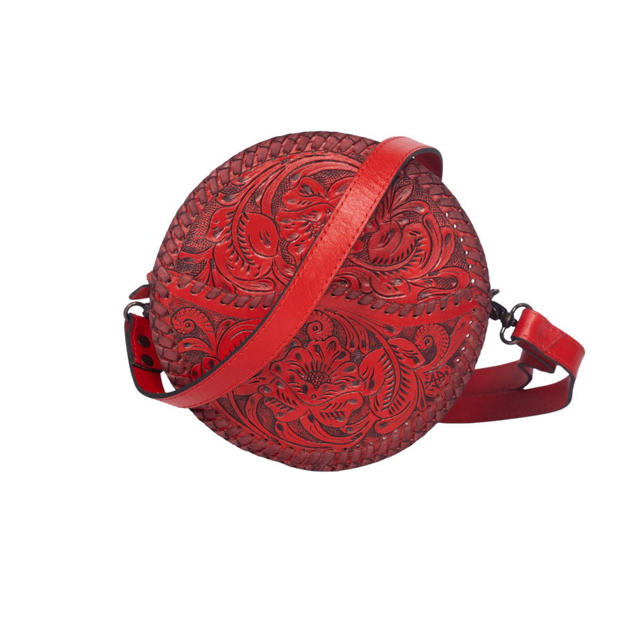 Hand-Tooled Leather Canteen Bag red – Western Crossbody