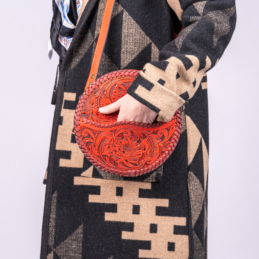 Hand-Tooled Leather Canteen Bag red – Western Crossbody