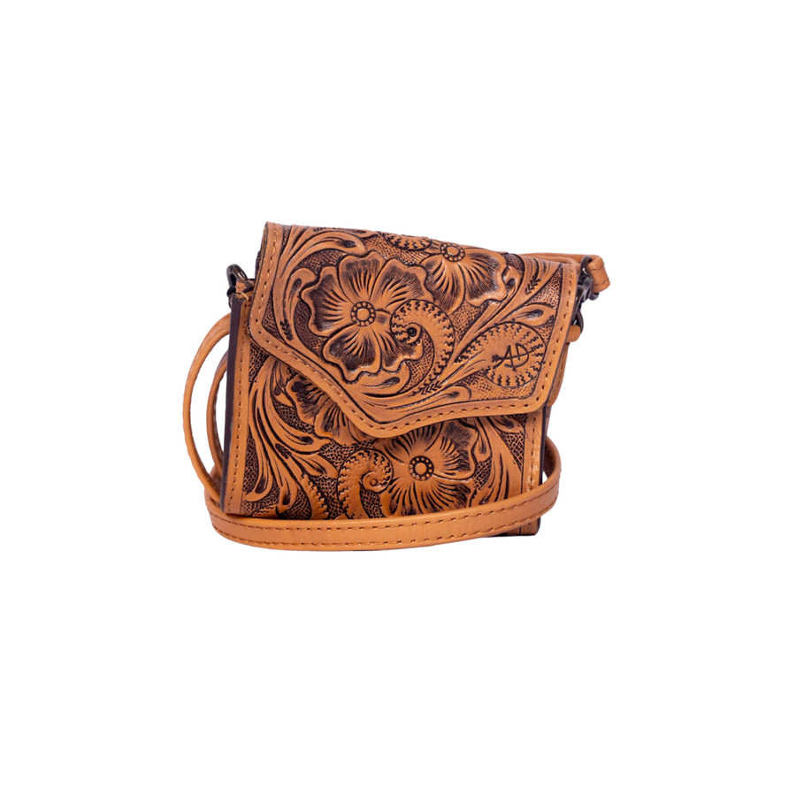 Hand-Tooled Leather Wallet Bag brown – Western Crossbody