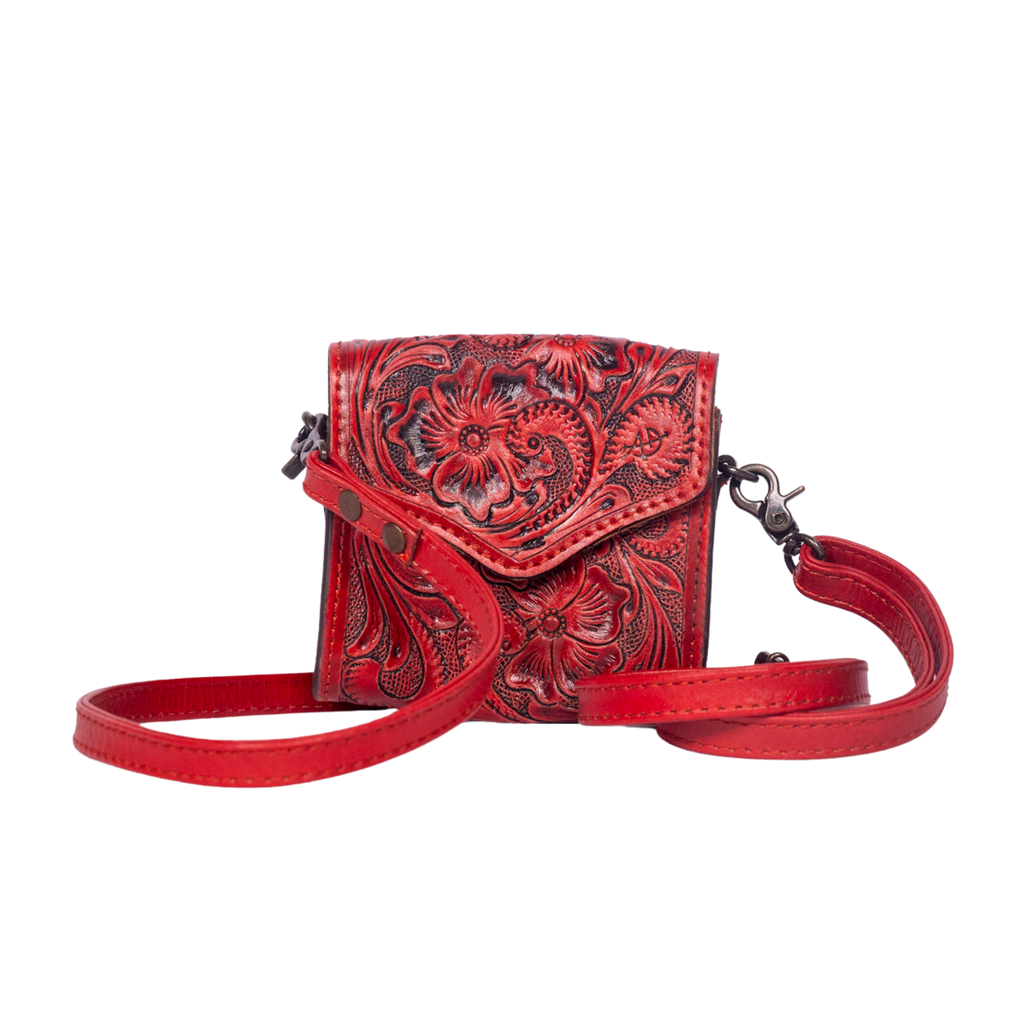 Hand-Tooled Leather Wallet Bag red – Western Crossbody