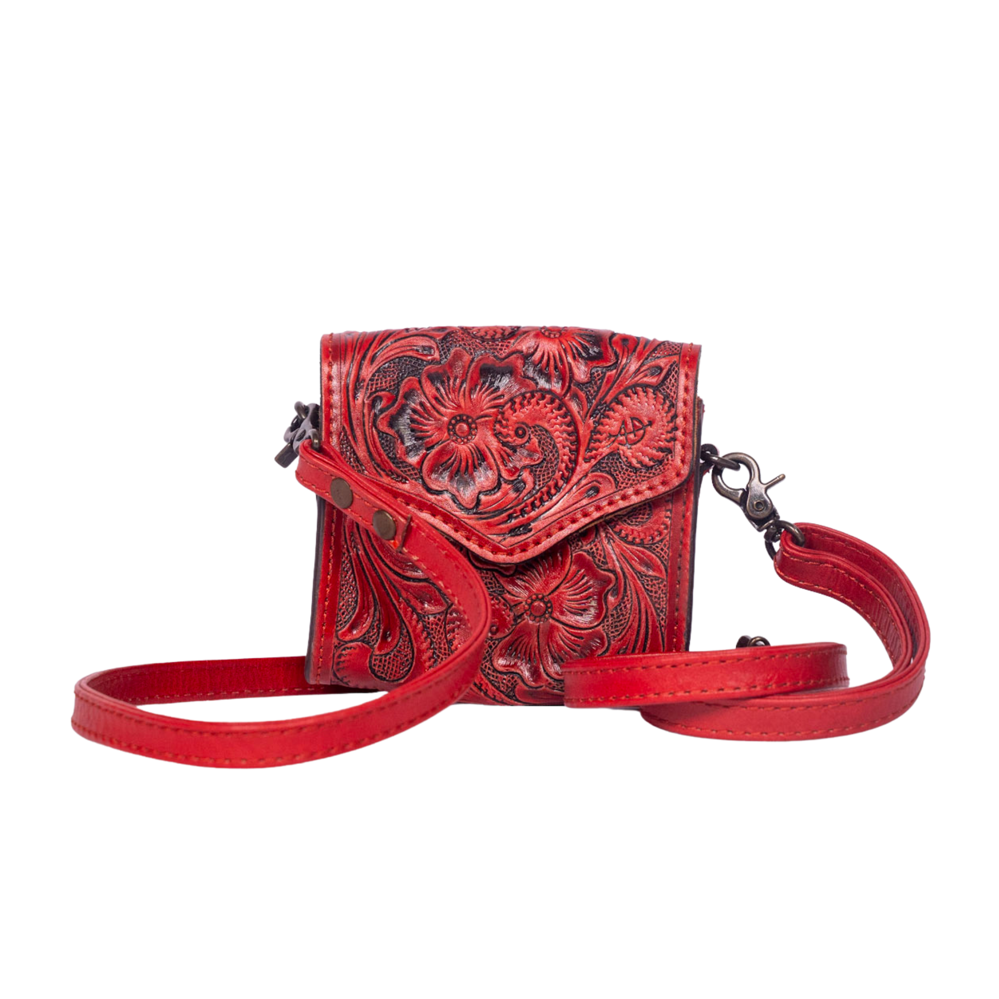 Hand-Tooled Leather Wallet Bag red – Western Crossbody