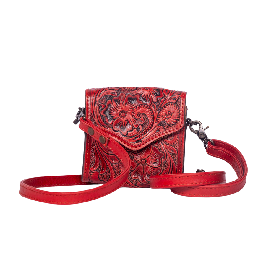 Hand-Tooled Leather Wallet Bag red – Western Crossbody
