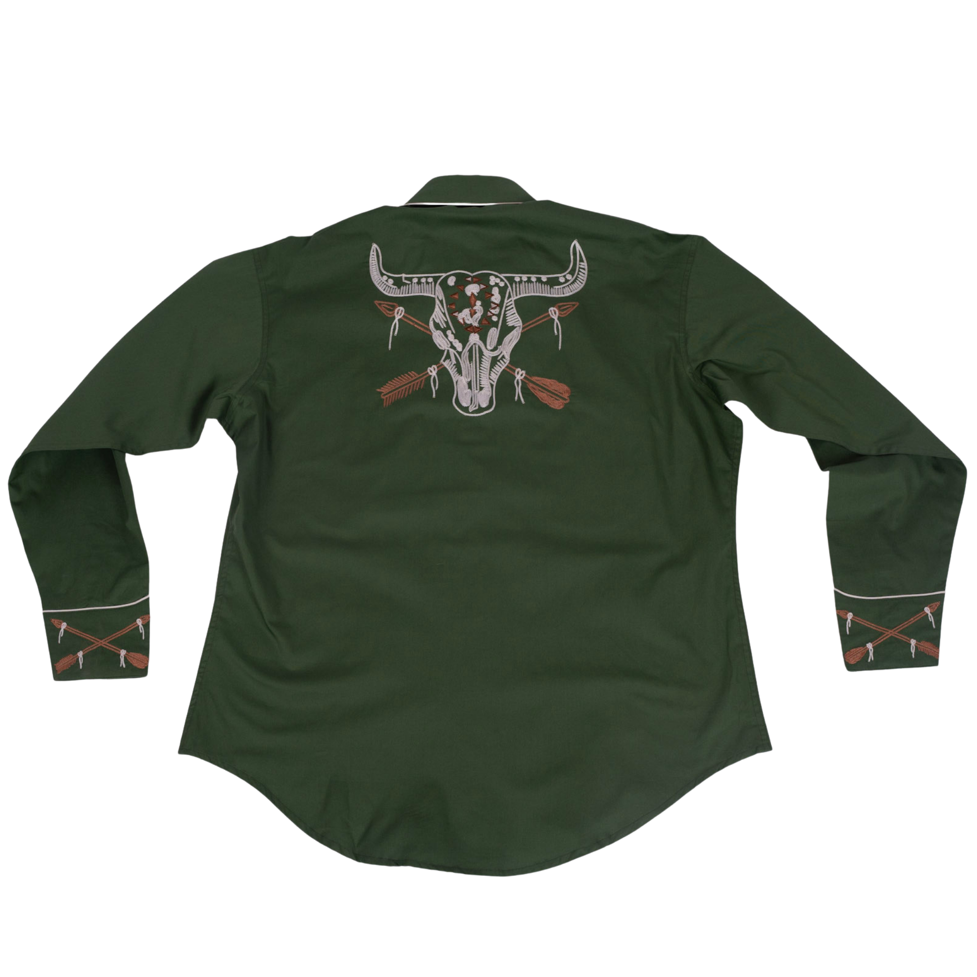 Vintage Bison Skull & Arrow Embroidered Western Shirt Green