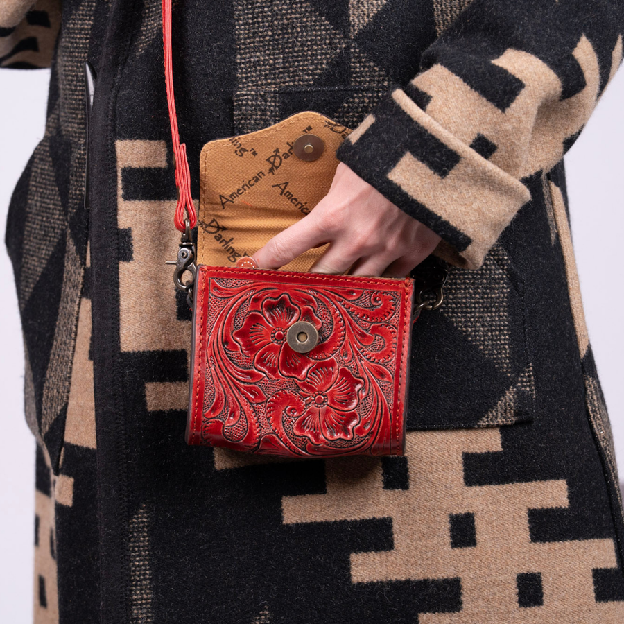 Hand-Tooled Leather Wallet Bag red – Western Crossbody