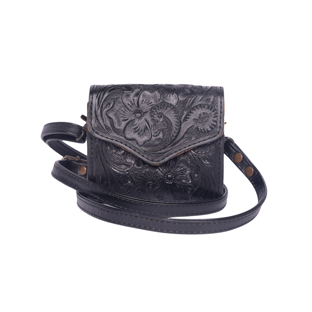 Hand-Tooled Leather Wallet Bag black– Western Crossbody