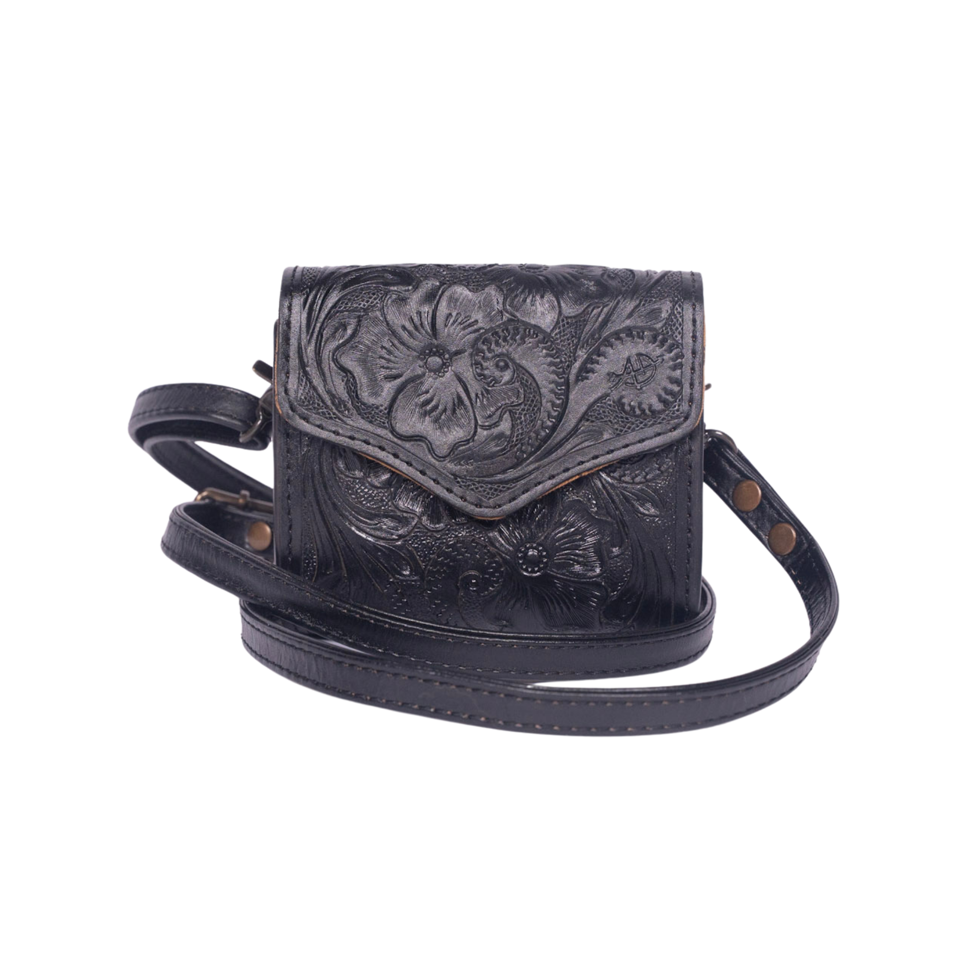 Hand-Tooled Leather Wallet Bag black– Western Crossbody
