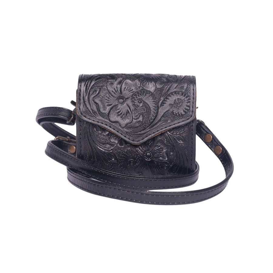 Hand-Tooled Leather Wallet Bag black– Western Crossbody
