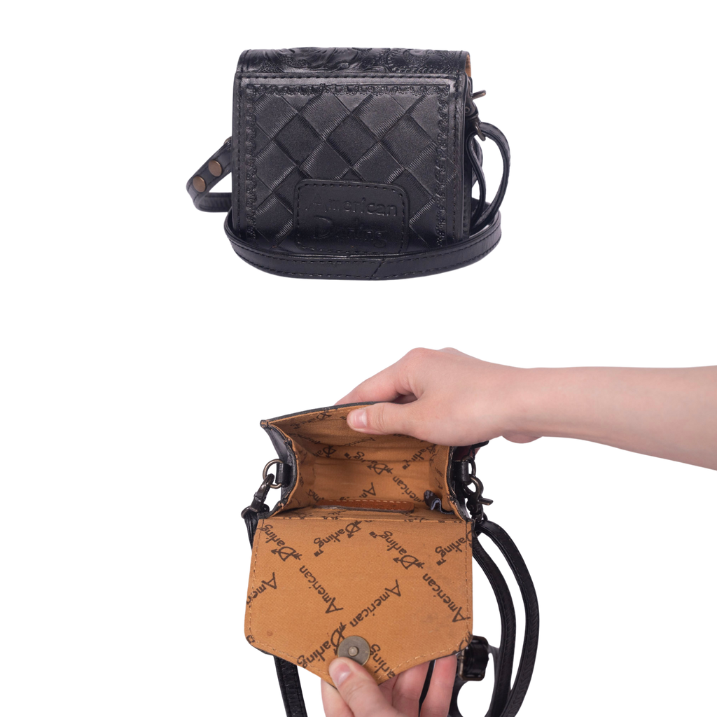 Hand-Tooled Leather Wallet Bag black– Western Crossbody