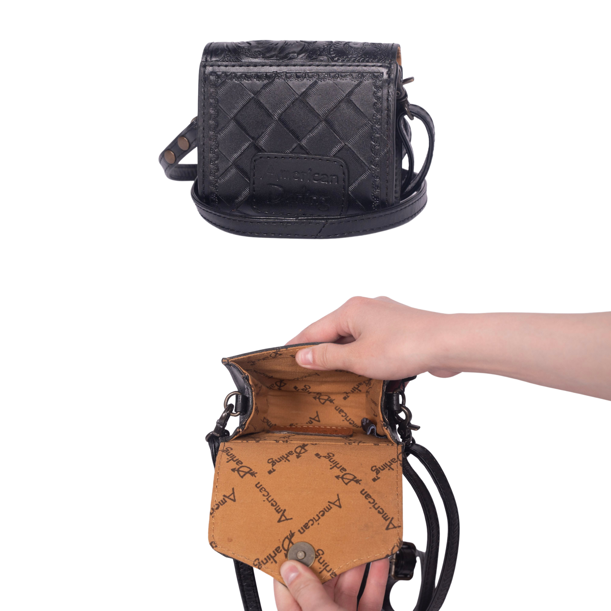 Hand-Tooled Leather Wallet Bag black– Western Crossbody