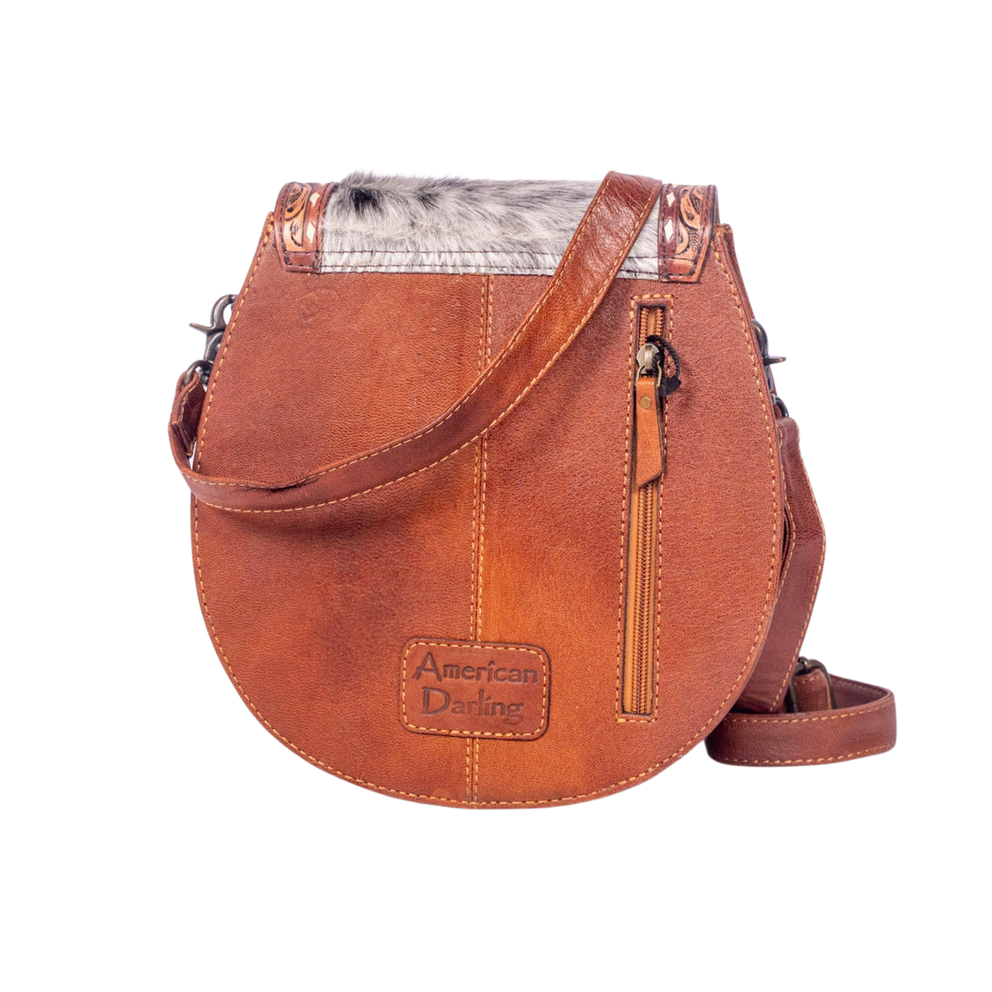 Hair-On Cowhide Leather Crossbody – Hand-Tooled Western Bag