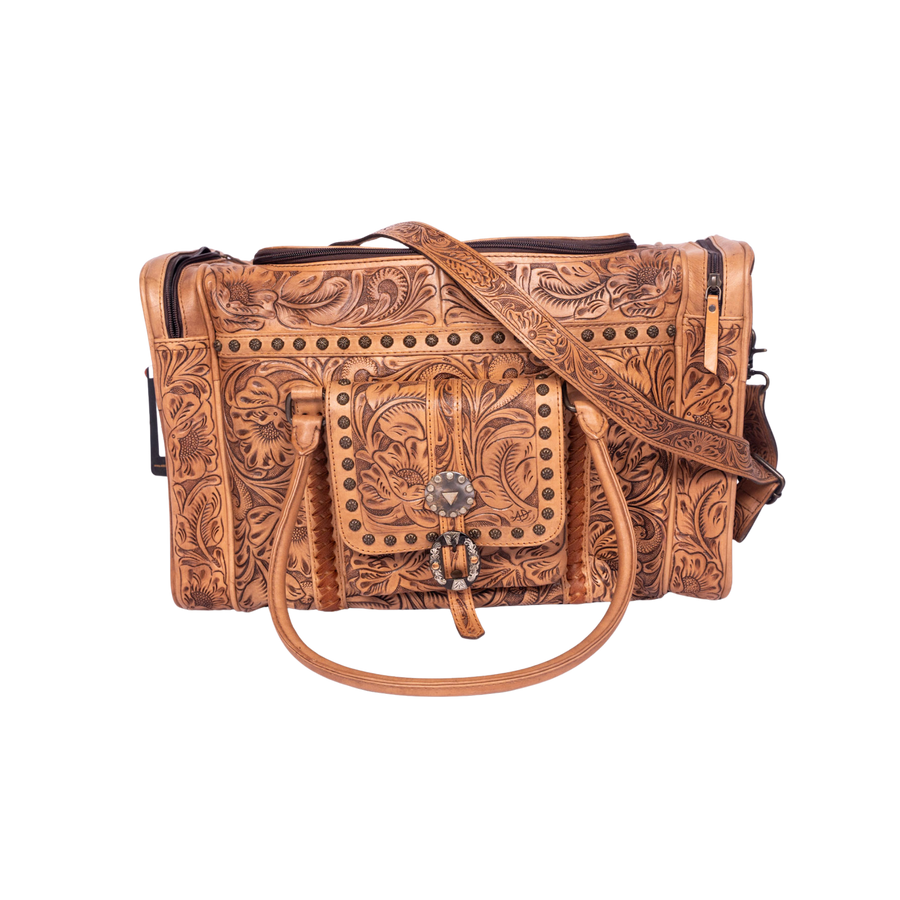 Hand-Tooled Leather Duffle Bag – Western Travel Carryall