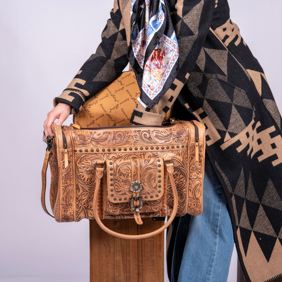Hand-Tooled Leather Duffle Bag – Western Travel Carryall