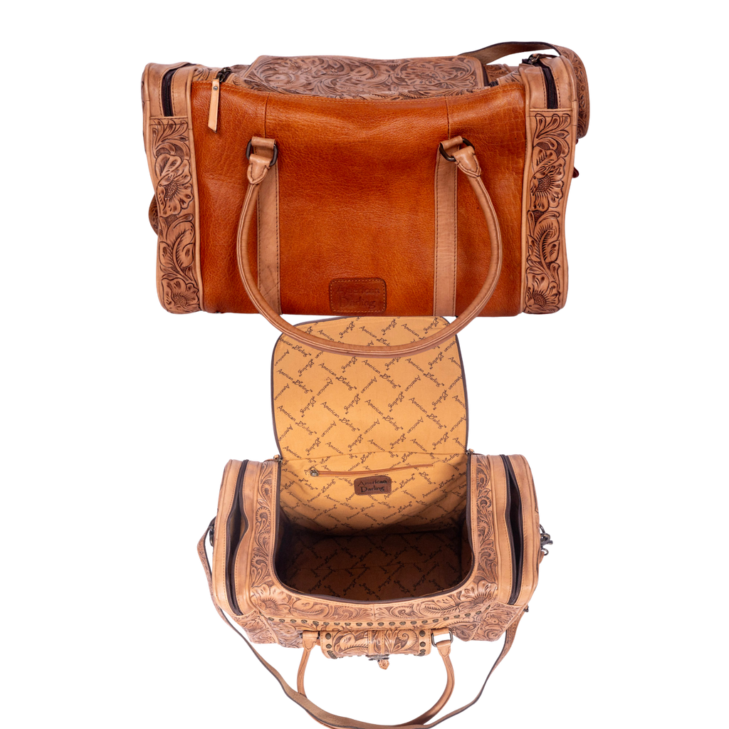 Hand-Tooled Leather Duffle Bag – Western Travel Carryall