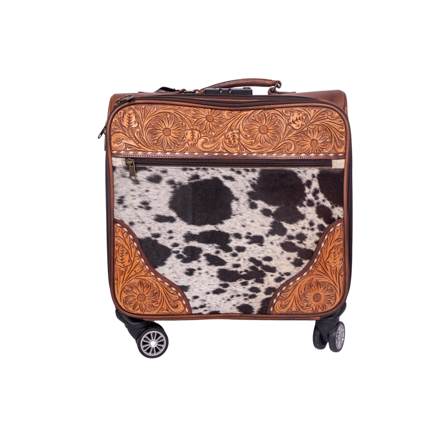 Hair-On Cowhide Leather Trolley – Hand-Tooled Western Luggage