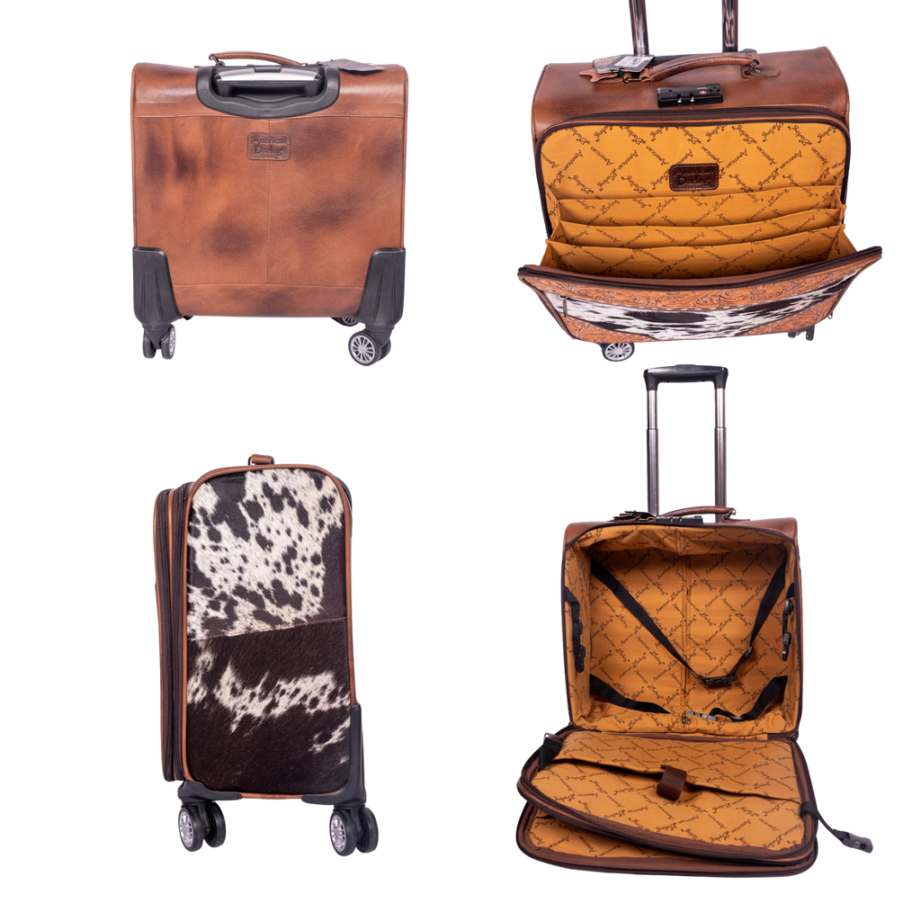 Hair-On Cowhide Leather Trolley – Hand-Tooled Western Luggage
