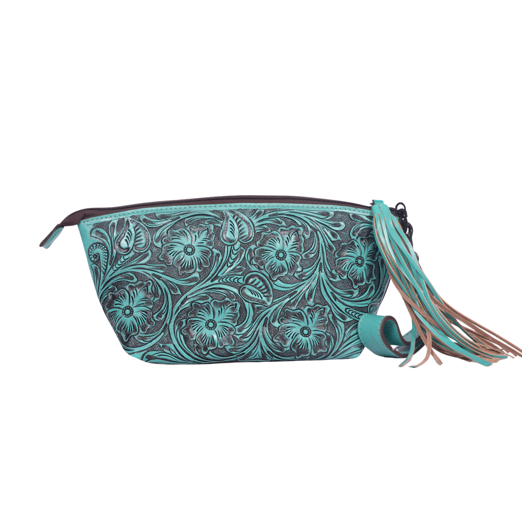 Hand-Tooled Leather Wristlet turquoise – Western Clutch