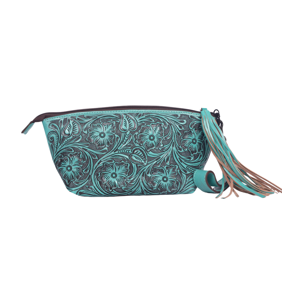 Hand-Tooled Leather Wristlet turquoise – Western Clutch