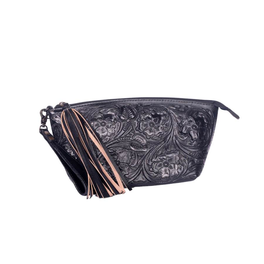 Hand-Tooled Leather Wristlet black – Western Clutch