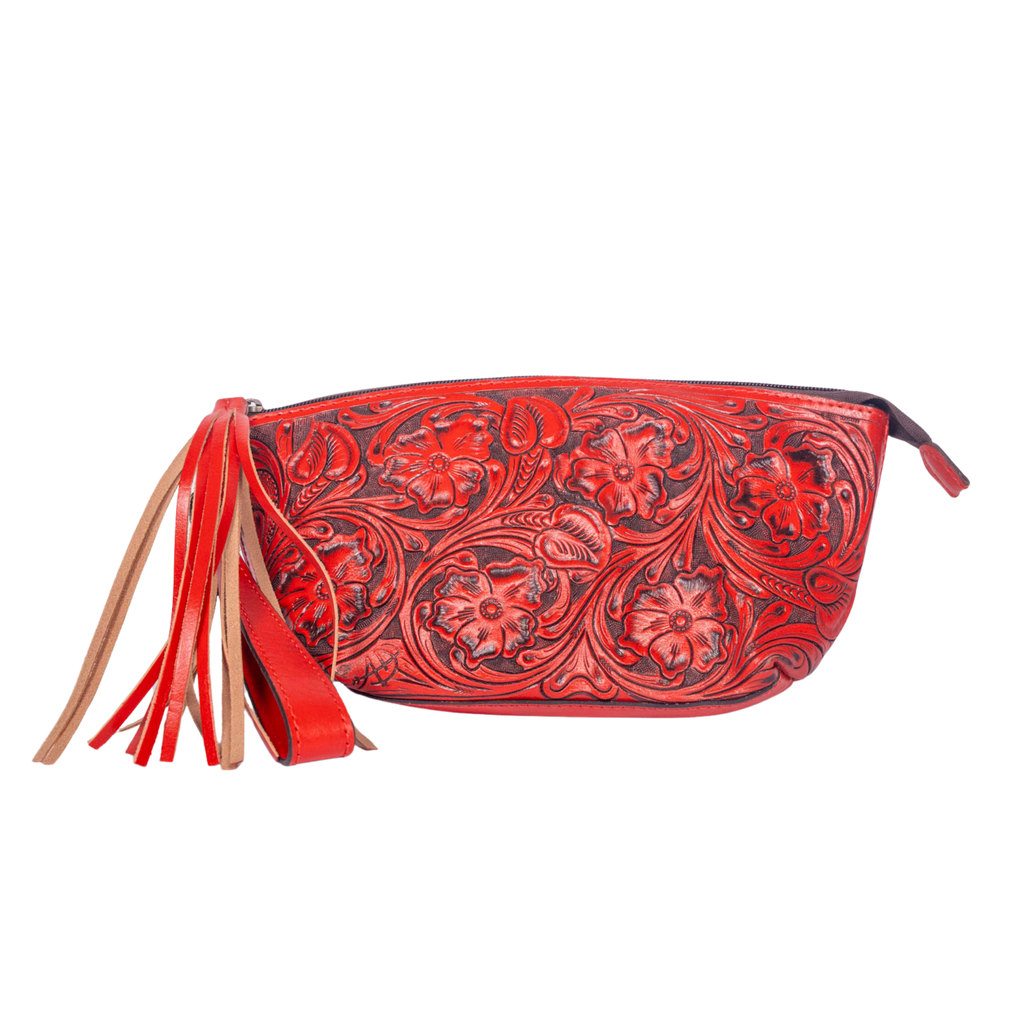 Hand-Tooled Leather Wristlet red – Western Clutch