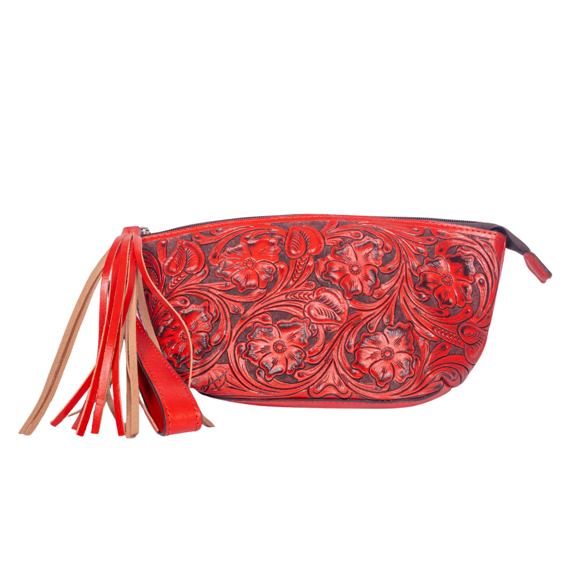 Hand-Tooled Leather Wristlet red – Western Clutch