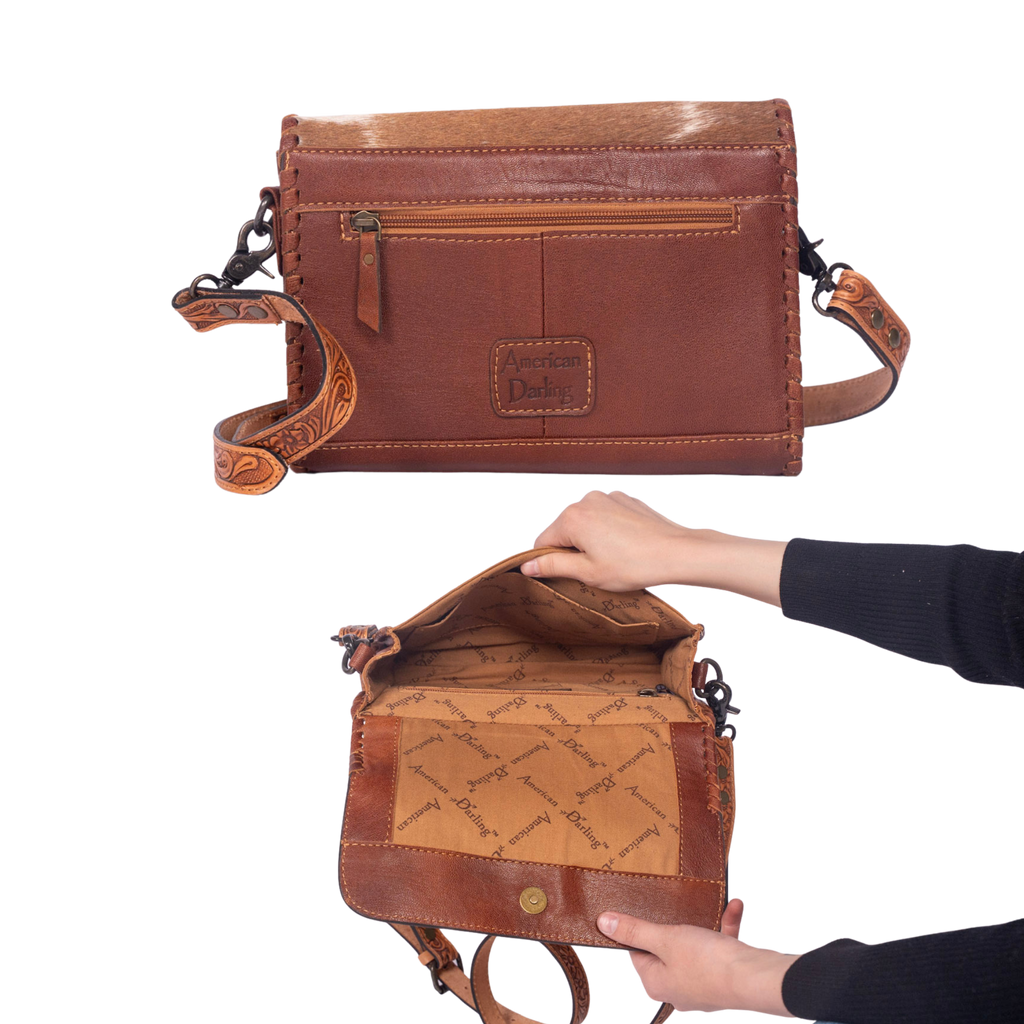 Hair-On Cowhide Leather Crossbody – Hand-Tooled Western Bag