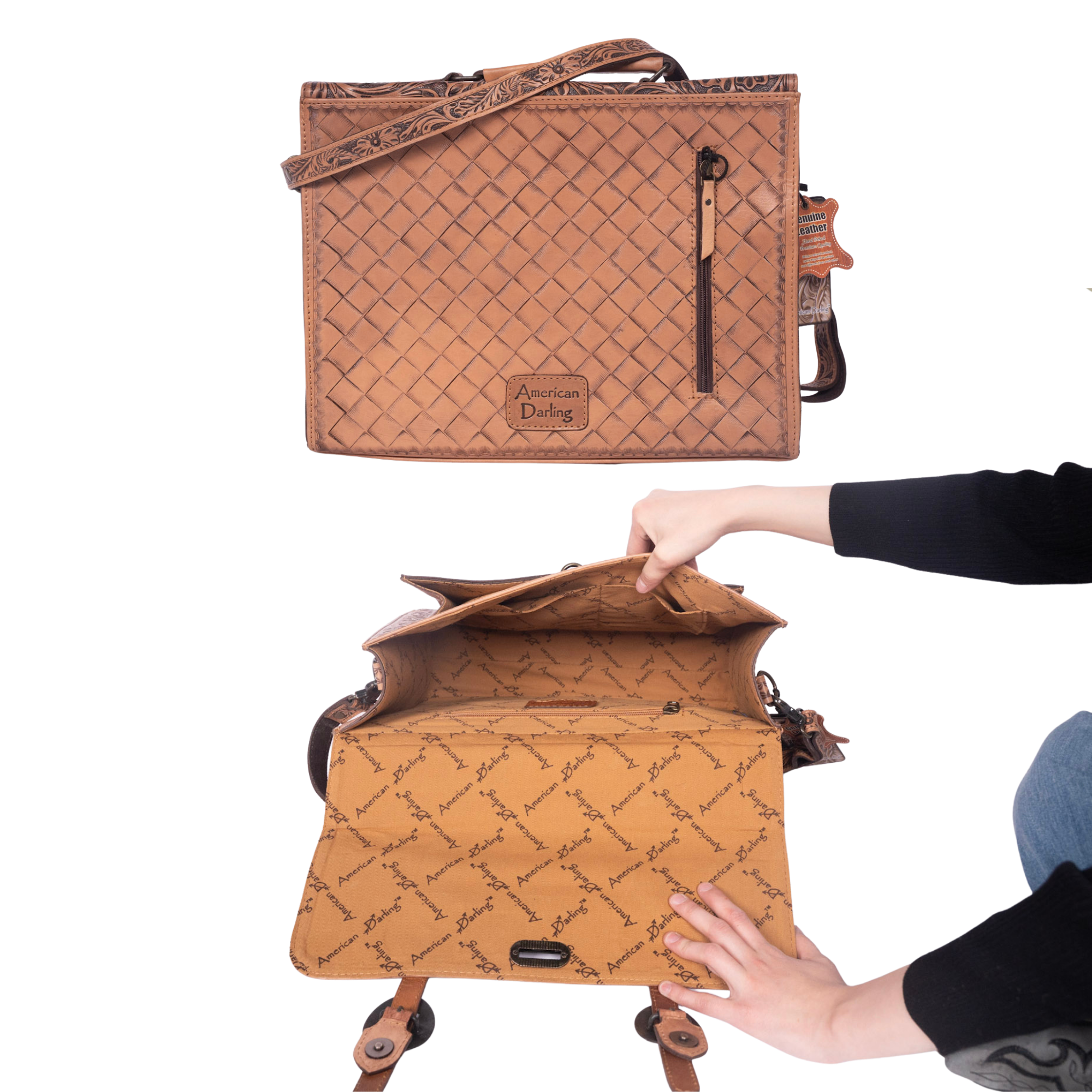 Hand-Tooled Leather Briefcase – Floral Western Messenger