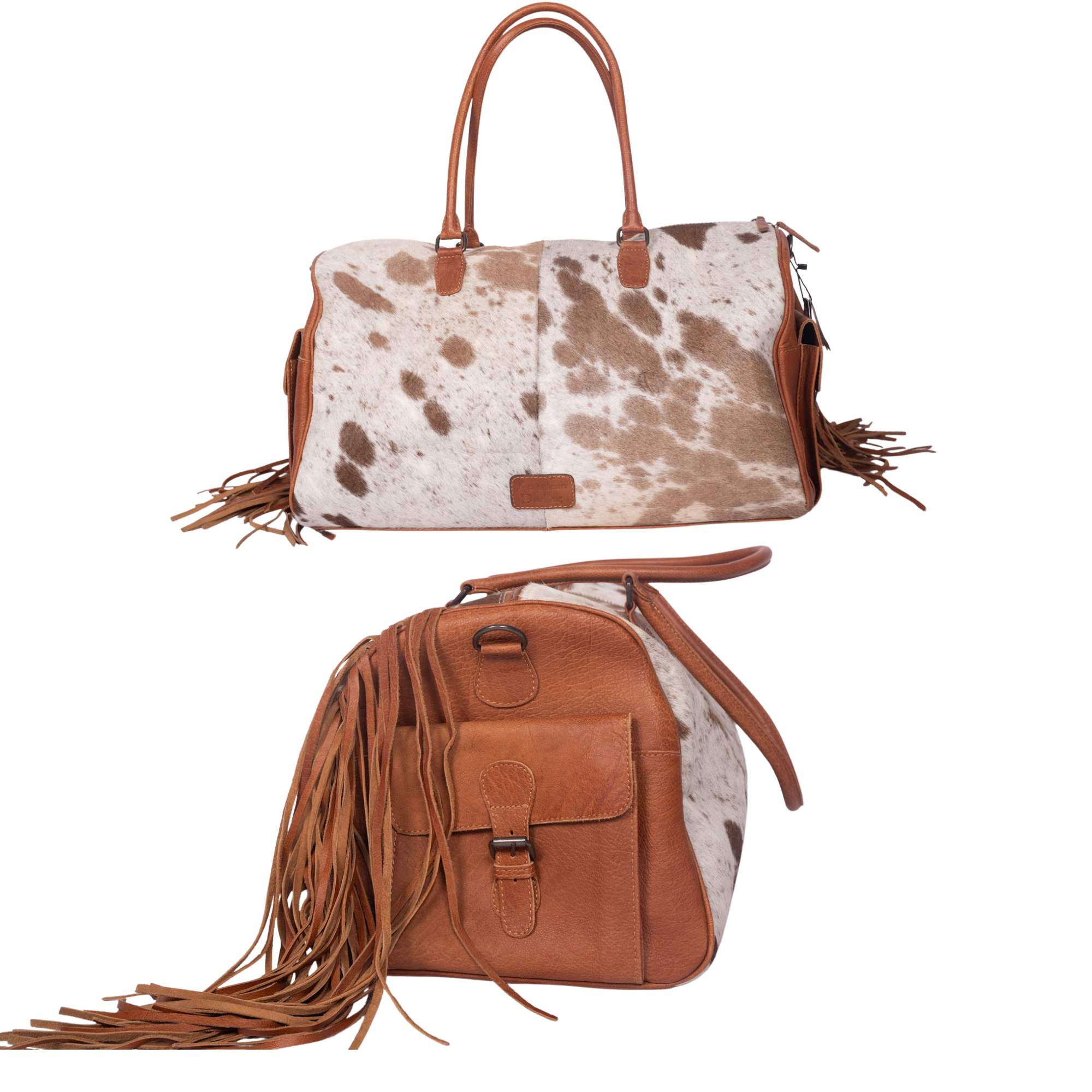 Hair-On Cowhide Leather Duffle – Hand-Tooled Western Weekender
