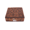 Hand-Tooled Leather Jewelry Case – Floral Lid