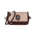 Cowhide Fringe Wallet – Braided Strap with Turquoise Concho