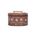 Hand-Tooled Leather Jewelry Case tan – Oval Floral Organizer