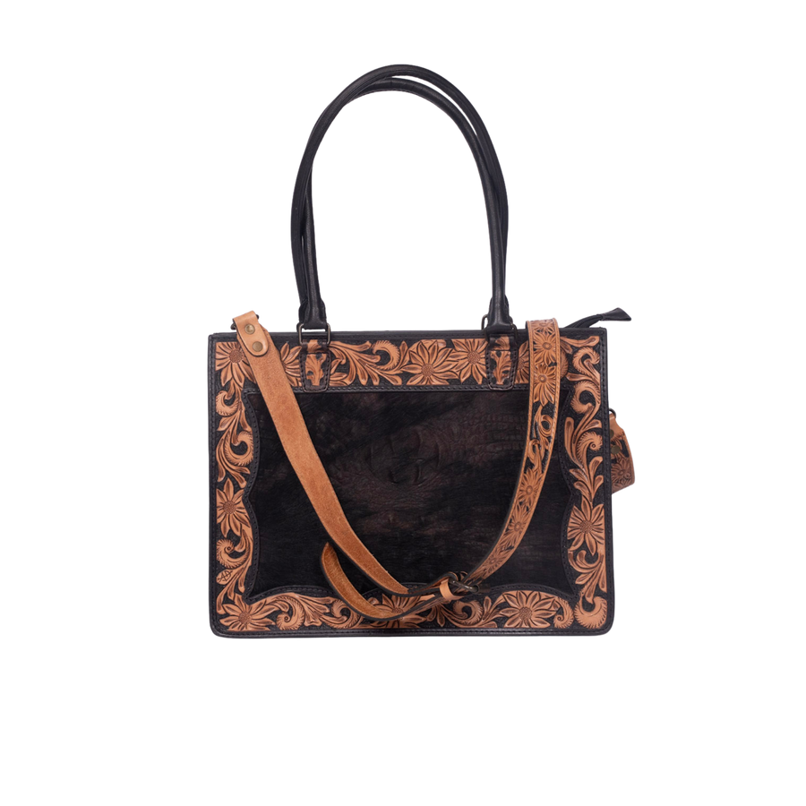 Croc-Embossed Leather Tote – Hand-Tooled Floral Western Bag