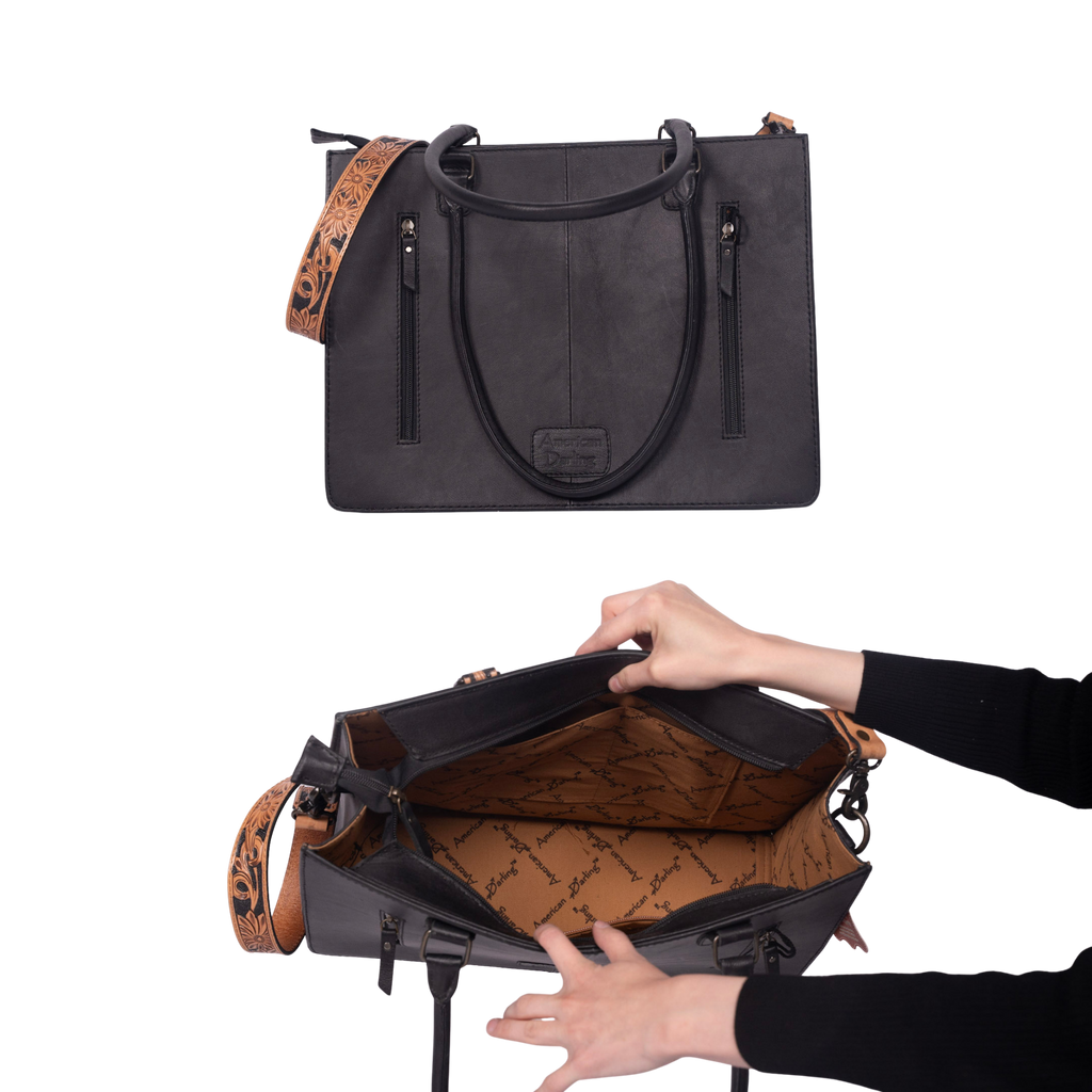 Croc-Embossed Leather Tote – Hand-Tooled Floral Western Bag