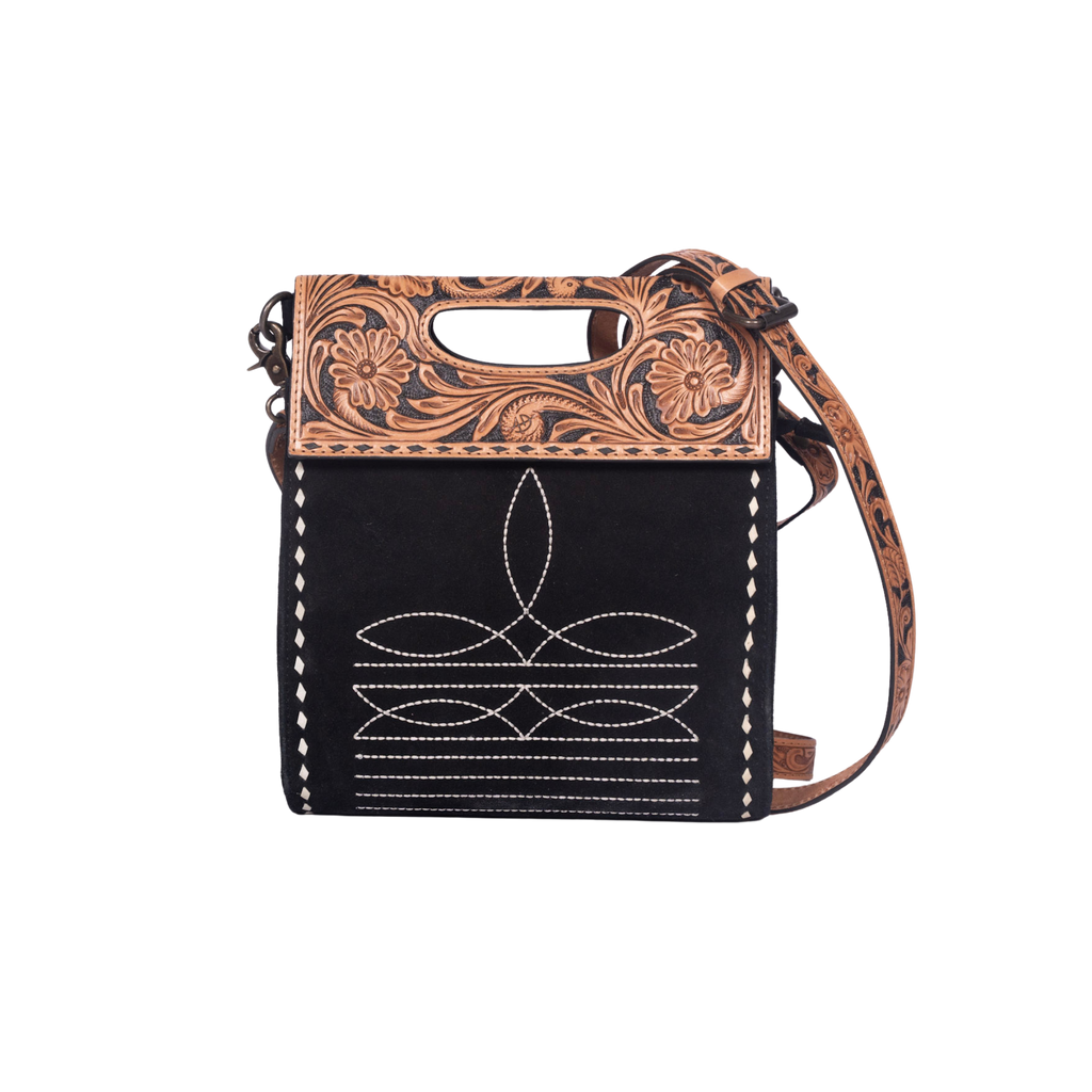 Suede Leather Clutch – Hand-Tooled Floral Western Bag