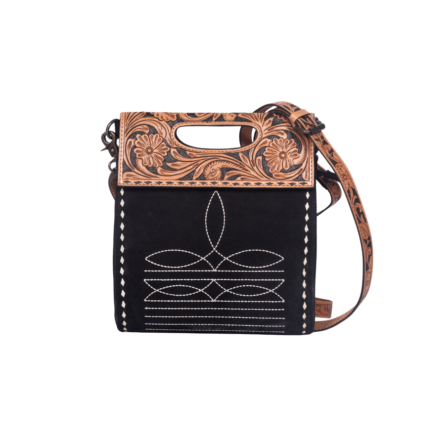 Suede Leather Clutch – Hand-Tooled Floral Western Bag