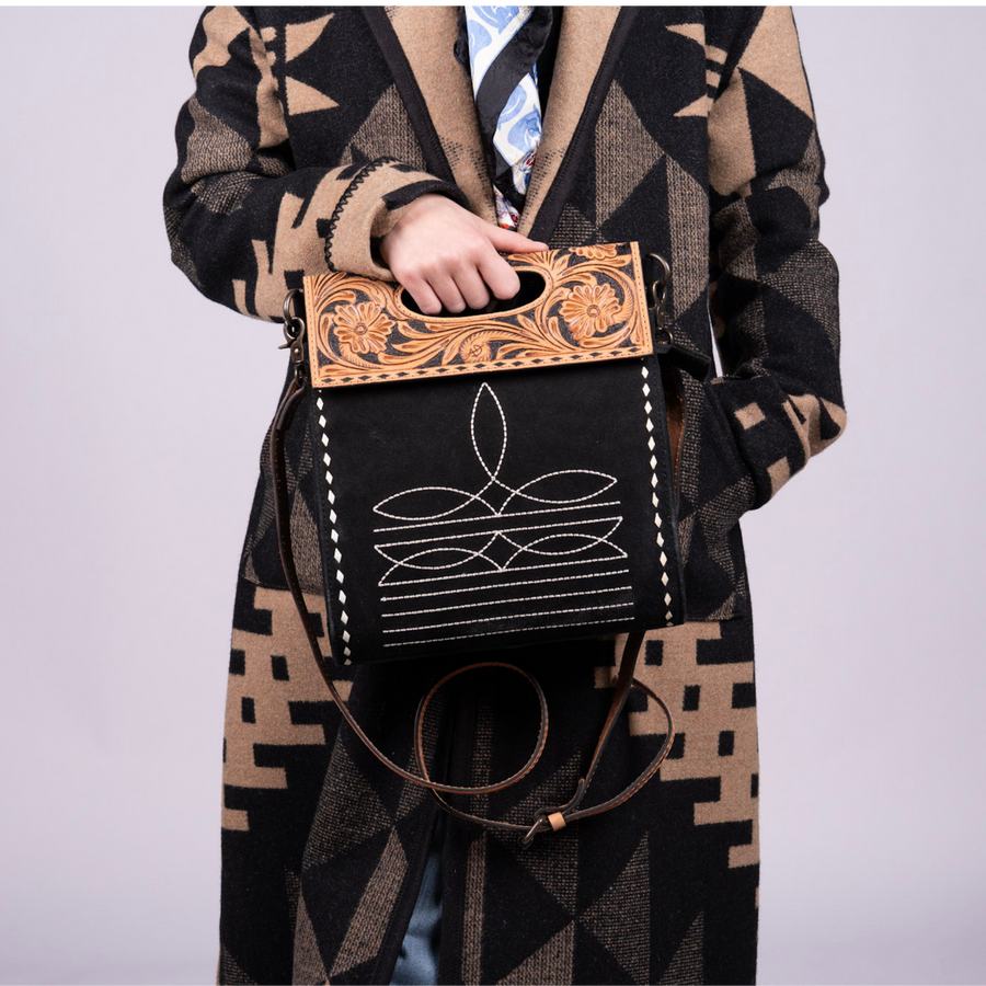 Suede Leather Clutch – Hand-Tooled Floral Western Bag
