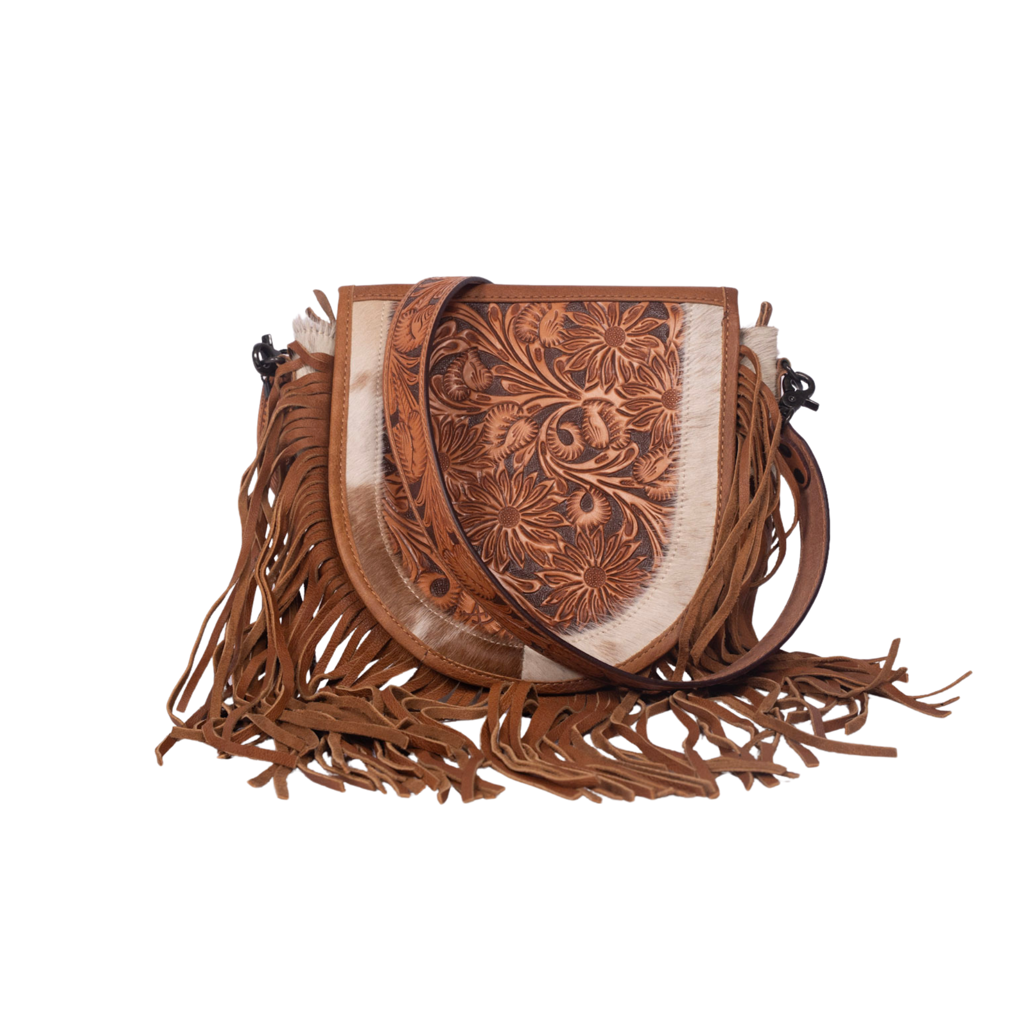 Cowhide & Hand-Tooled Leather Messenger – Fringe Western Bag