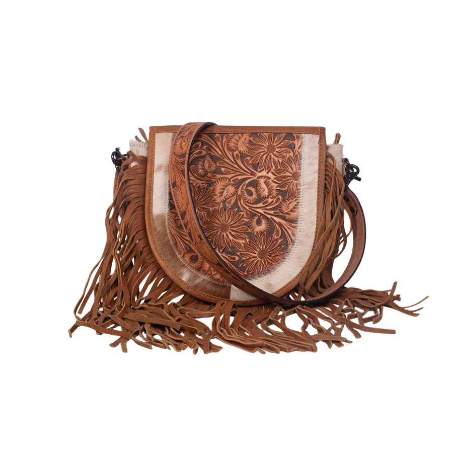 Cowhide & Hand-Tooled Leather Messenger – Fringe Western Bag
