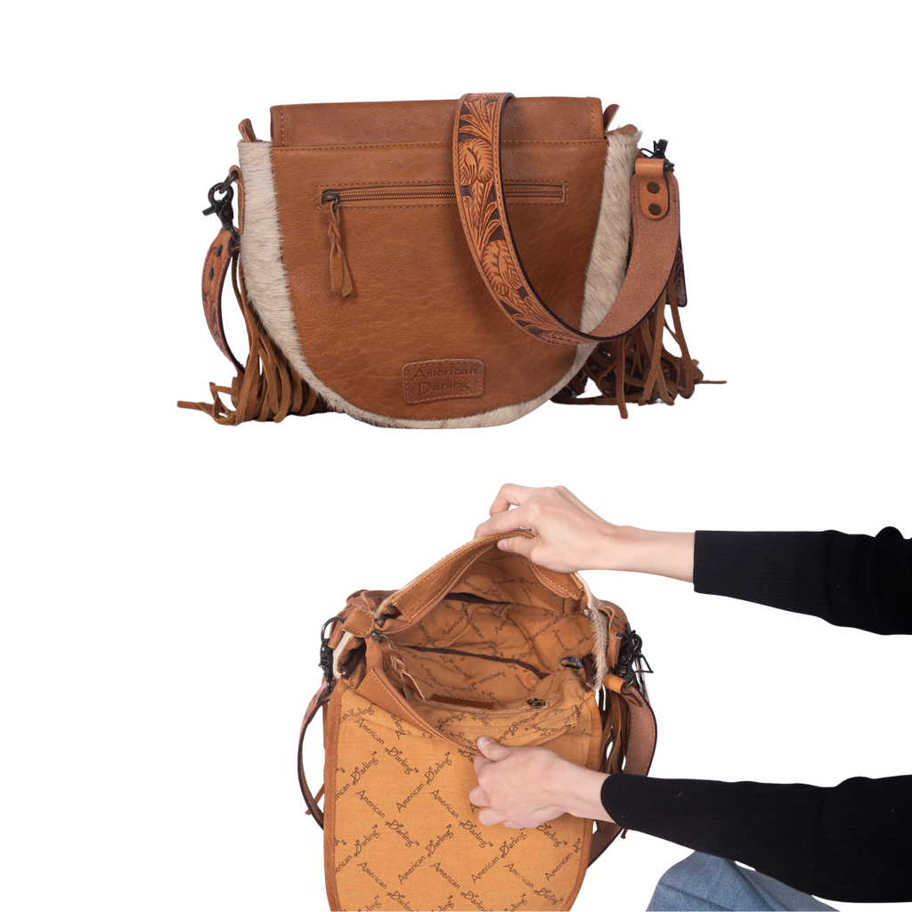 Cowhide & Hand-Tooled Leather Messenger – Fringe Western Bag