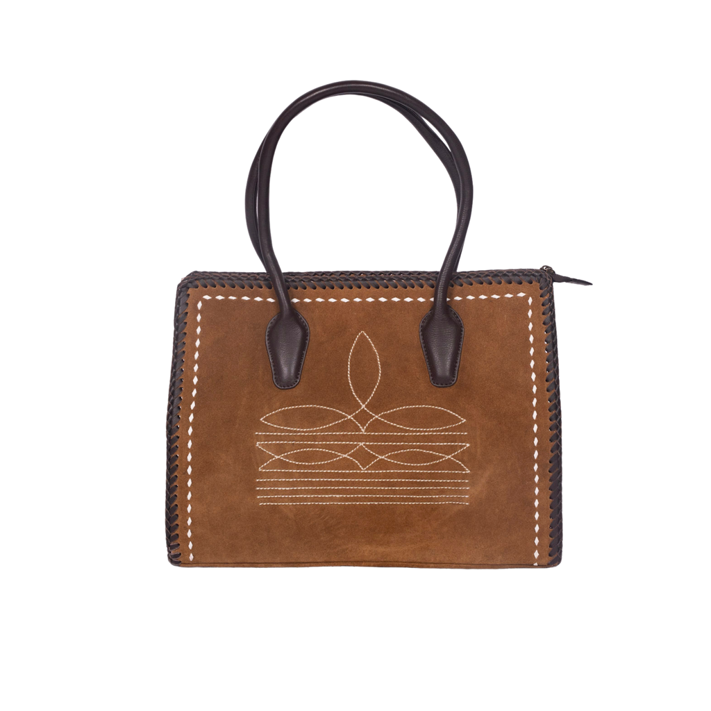 Suede Leather Tote – Braided Trim with Contrast Stitch