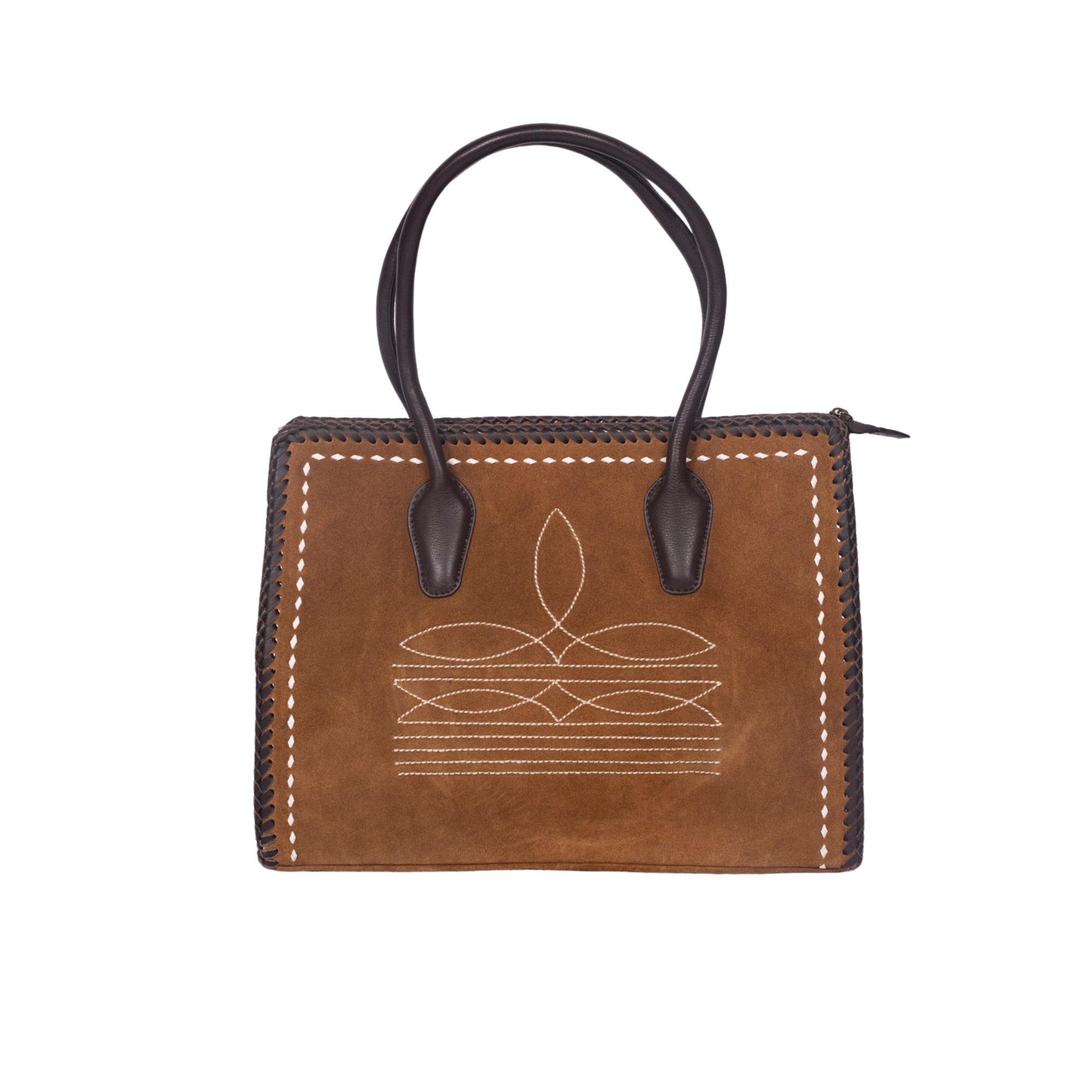 Suede Leather Tote – Braided Trim with Contrast Stitch
